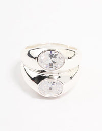 Silver Plated Oval Cubic Zirconia Puffy Stick Ring - link has visual effect only