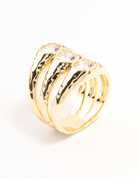 Gold Plated Textured 3 Row Cubic Zirconia Ring - link has visual effect only