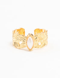 Gold Plated Wide Leaf Band Ring - link has visual effect only