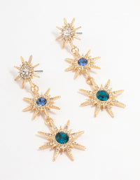 Gold Blue & Silver Cluster Stone Set Star Drop Earrings - link has visual effect only