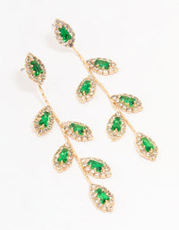 Gold Green Diamante Leaf Drop Earrings - link has visual effect only