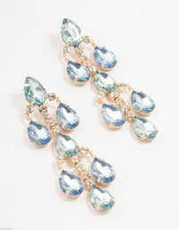 Gold Light Blue Teardrop Stone Set Drop Earrings - link has visual effect only