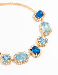 Blue Statement Choker Gold Necklace - link has visual effect only