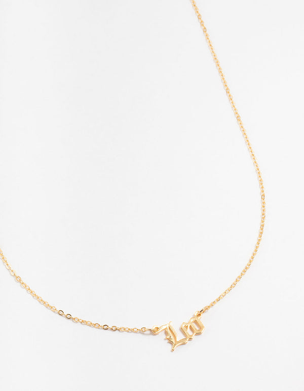 Gold Plated Leo Gothic Script Necklace