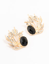 Gold & Black Ant Leaf Stud Earrings - link has visual effect only