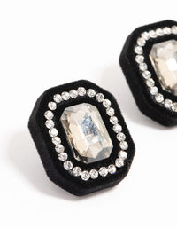 Black Velvet Fabric Diamante Stud Earrings - link has visual effect only