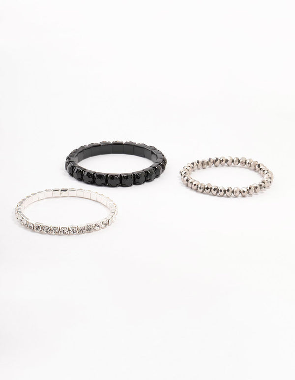 Black & Rhodium Plaited Bracelet 3- Pack