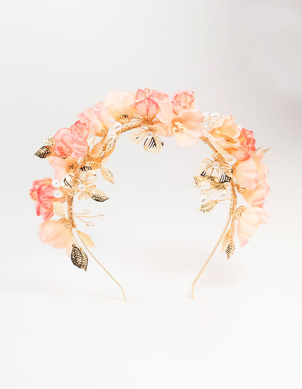 Gold & Pink Flower Petals Headband