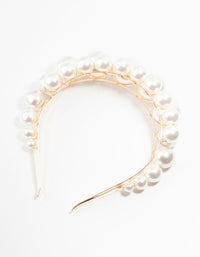 Large 2 Row Pearl Gold Headband - link has visual effect only