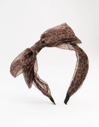 Large Brown Leopard Print Fabric Bow Headband - link has visual effect only