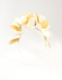 Cream & Gold PU Leather Fabric Petals Headband - link has visual effect only