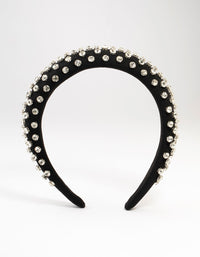 Black Grosgrain Fabric Diamante Thick Headband - link has visual effect only