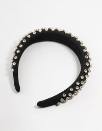 Black Grosgrain Fabric Diamante Thick Headband - link has visual effect only