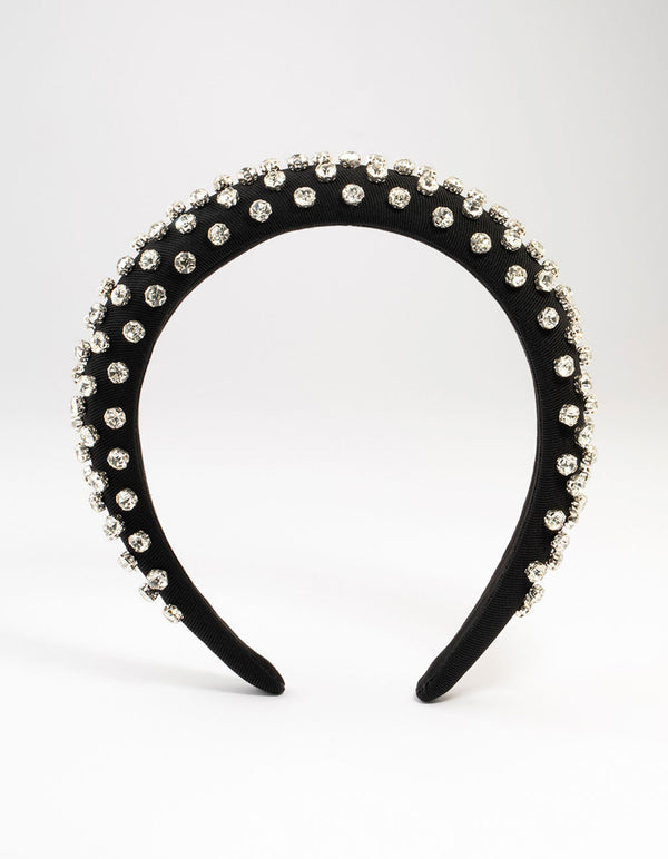 Black Grosgrain Fabric Diamante Thick Headband