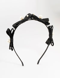 Black Small Bow Fabric Pearl Headband - link has visual effect only