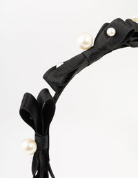 Black Small Bow Fabric Pearl Headband - link has visual effect only