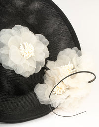 Black French Terry Flower Feather Fascinator - link has visual effect only