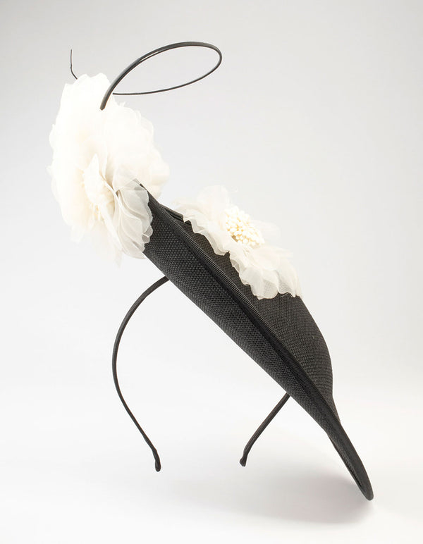 Black French Terry Flower Feather Fascinator