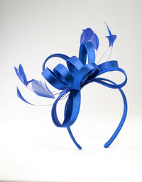 Blue Satin Ribbon & Feather Fascinator - link has visual effect only