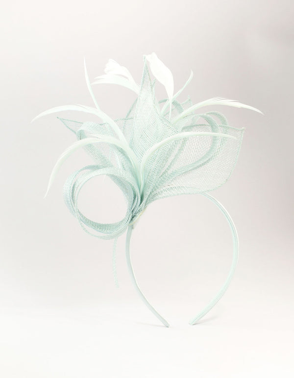 Sky Blue Sinamay  Angled Feather Fascinator