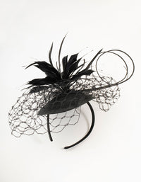 Large Black Feather Veil Fascinator - link has visual effect only