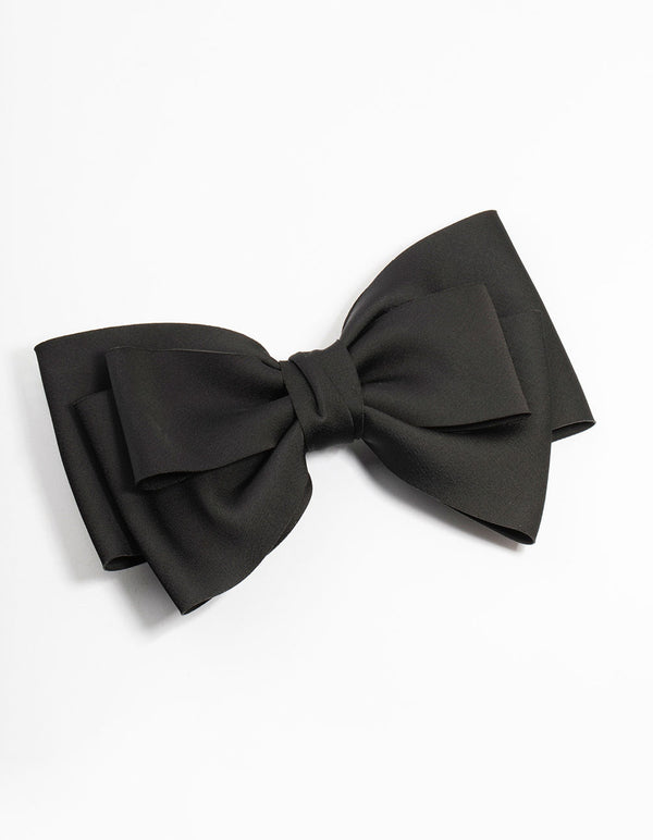 Large Black Fabric Bow Clip