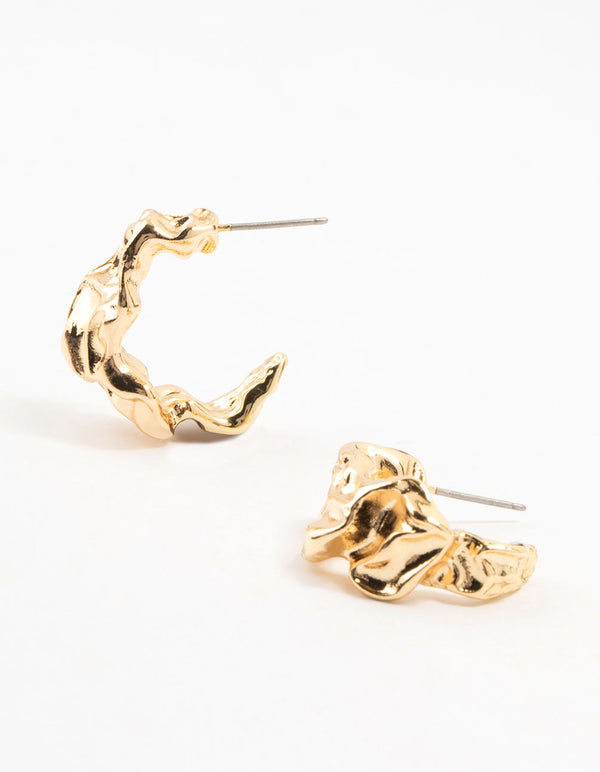 Gold Plated Molten Mini Hoop Earrings