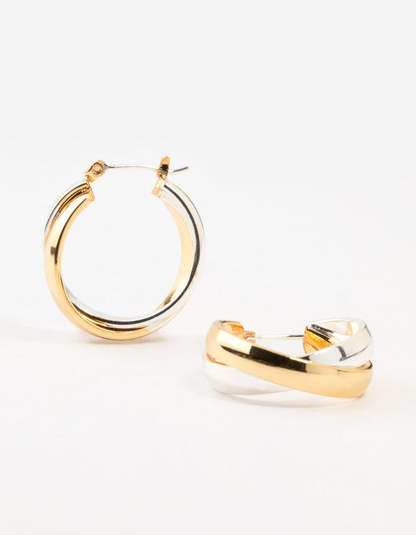 Mixed Metals Twisted Hoop Earrings