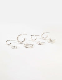 Silver Plated Textured Chunky Hoop Earrings 4-Pack - link has visual effect only