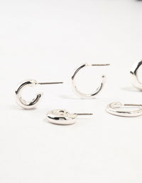 Silver Plated Mixed Hoop Earrings 4-Pack - link has visual effect only