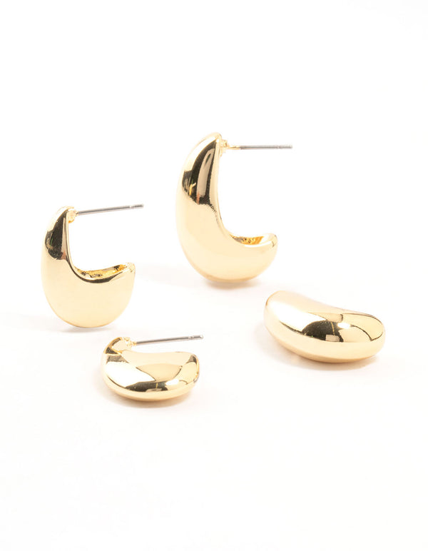 Gold Plated Long Drop Stud Earrings