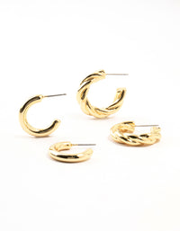 Gold Plated Classic Twisted Earrings 2-Pack - link has visual effect only