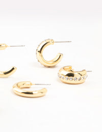 Gold Plated Diamante Crystal Hoop Earrings 4-Pack - link has visual effect only