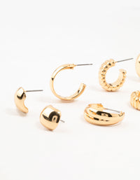 Gold Plated Buggle Ribbed Earrings 4-Pack - link has visual effect only