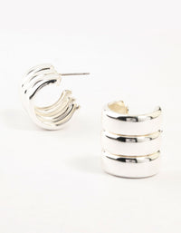 Silver Plated Wide Ribbed Barrel Stud Earrings - link has visual effect only