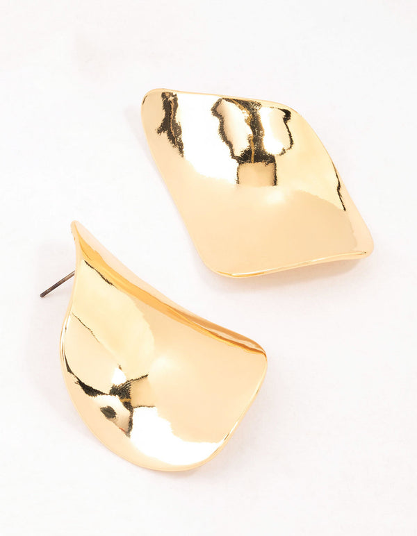 Gold Plated Large Petal Stud Earrings