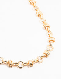 Gold Plated Knotted Circle Link Necklace - link has visual effect only