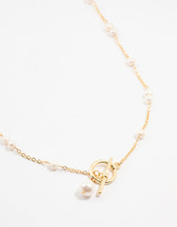 Gold Plated Freshwater Pearl Drop T & O Necklace - link has visual effect only