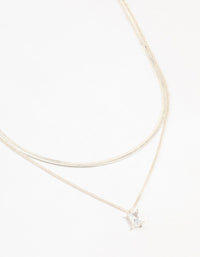 Silver Plated Baguette Diamante & Snake Chain Necklaces 2-Pack - link has visual effect only