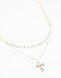 Silver Plated Diamante Cross Layered Curbchain Necklace - link has visual effect only