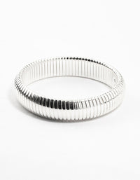 Silver Plated Wide Ribbed Bracelet - link has visual effect only