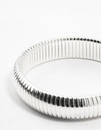 Silver Plated Wide Ribbed Bracelet - link has visual effect only