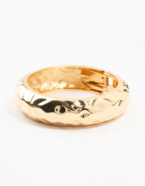 Gold Plated Hammered Wide Bangle