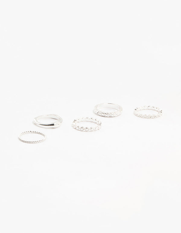 Silver Plated Molten Mixed Rings 5-Pack