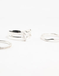 Silver Plated Diamante Baguette Wave Rings 3-Pack - link has visual effect only