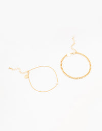 Gold Plated Pearl Curb Anklets 2-Pack - link has visual effect only