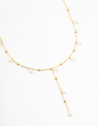 Gold Plated Alternating Pearl & Ball Y Necklace - link has visual effect only