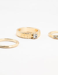 Gold Plated Ribbed  & Diamante Rings 4-Pack - link has visual effect only