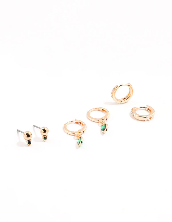 Gold Oval Stud & Hoop Earrings 3-Pack