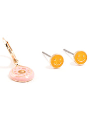 Gold Small Doughnut & Peace Sign Stud  Earrings 3-Pack - link has visual effect only